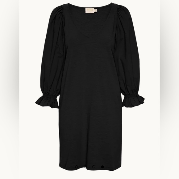 Nation Ltd Oralia Mini Dress Balloon Longsleeves V Neck Cotton Black XS New - Picture 1 of 10